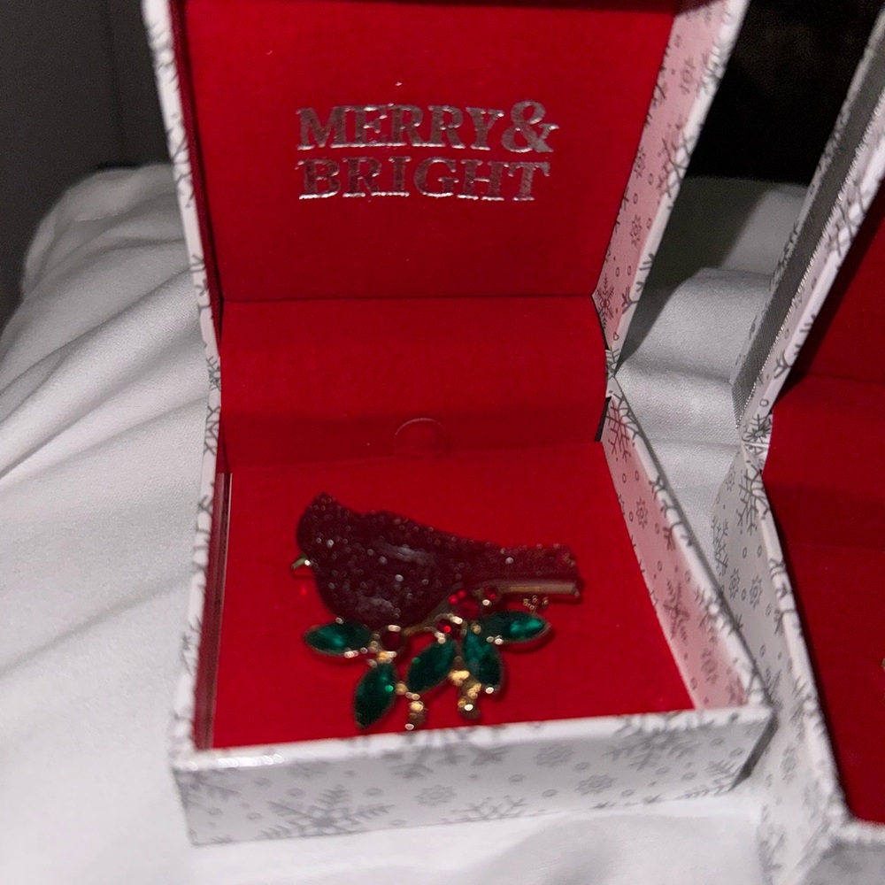 NIB Ice Red Cardinal and Snowflake Brooch Set ready to gift - Picture 6 of 9
